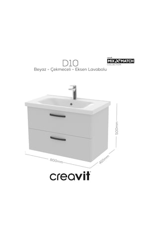 Creavit D20 80 Cm İki Çekmeceli Lavabo Dolabı Beyaz Melamin Kapak Demonte Beyaz