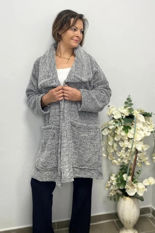 Mia Butik Kadın Gri Peluş Hırka Gri