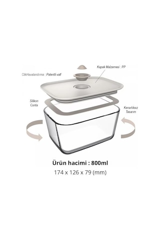 0128 D-neofcl080 Fıka Clık Dıkdortgen Saklama Kabı 800 Ml Bej