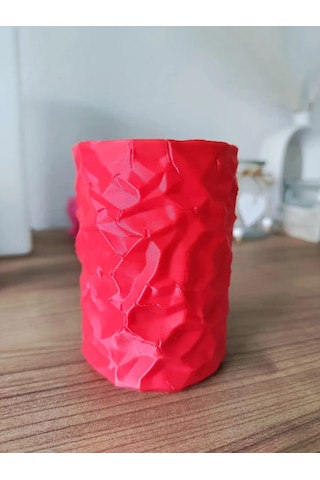 Buradabulabilirsin 3d Baskı Buruşuk Kağıt Görünümlü Kalemlik Modern Masaüstü Organizer Dokulu Kalem Tutucu 10 Cm - Kırmızı Bbz