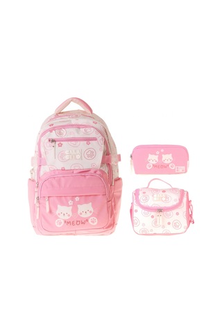 Calacilo Kedi Baskılı Pembe Kız Çocuk Üçlü İlkokul Okul Çantası Seti - Setcc-c4038a Pembe - Krem