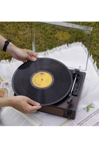 Fomix Fm-108 Koyu Kahverengi Hoparlörlü Bluetoothlu Pikap Plak Çalar Kahverengi