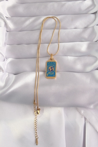 Ezoconcept 316l Çelik Gold Renk Mavi Mineli El Figür Tarot Kolye Çok Renkli
