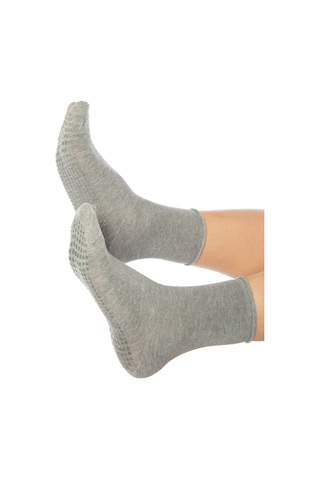 Bambu Kaydırmaz Taban Silikonlu Hac Umre Tavaf Hamile Diyabet Pilates Yoga Lastiksiz Gri Çorap Renkli