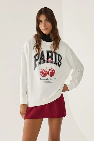 Hiccup Baskılı Rahat Kesim Bisiklet Yaka Sweatshirt Tozlu Beyaz