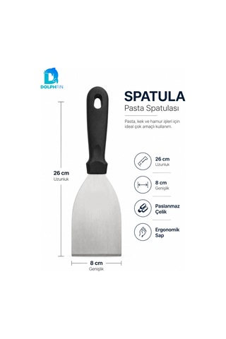 Pasta Spatulası 26 Cm Paslanmaz Çelik Geniş Yüzeyli Kek Börek Lazanya Servis Spatulası 26x8 Cm Siyah