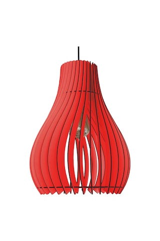 Vialux Modern Ahşap Bohem Rustik Avize Tekli Sarkıt Lamba Kırmızı Kırmızı