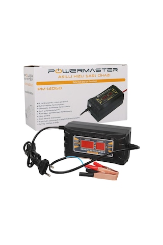 Powermaster Son-1206d 12v Max 6 Amp. Akıllı Hızlı Dijital Göstergeli Akü Şarj Cihazı 150x75x60mm