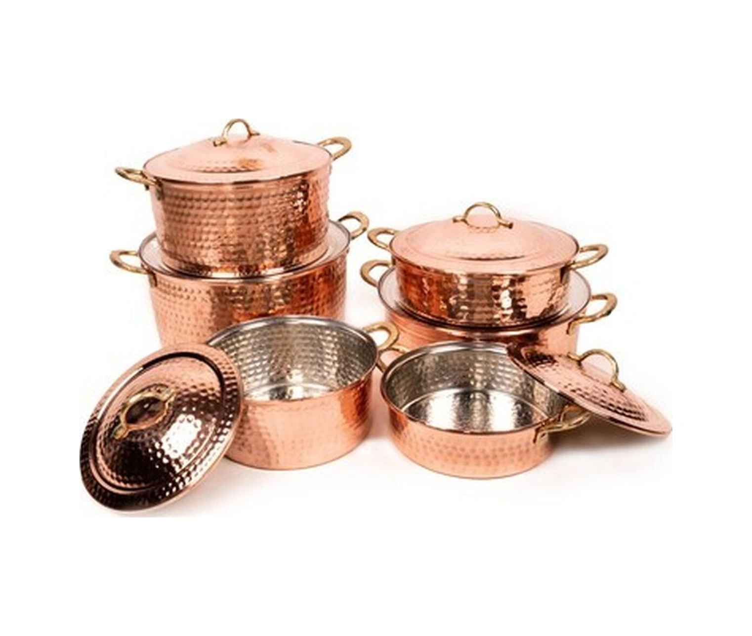 Handygoo Altı Parça Dövme Bakır Tencere Seti Bakır - Siyah