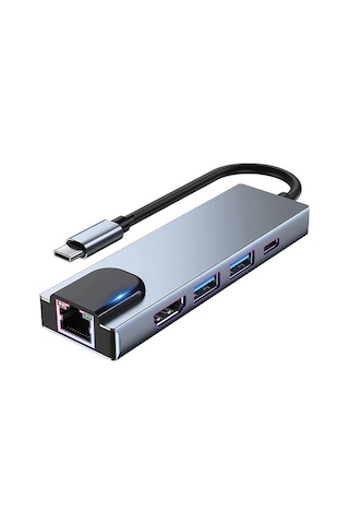 Type C Hub 5 In 1 Type-C To 4K Hdmı + 2X Usb 3.0 + Type-C + Lan