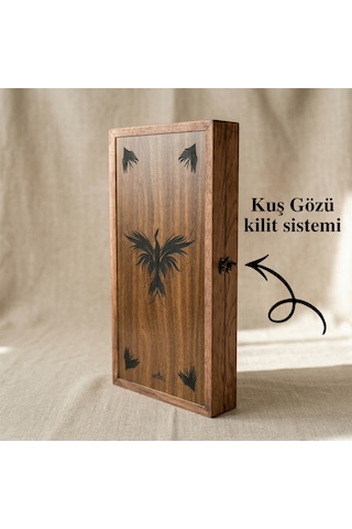 Simya Figür Premium Anka Kuşu Şimşir Ahşap Pullu Ceviz Kaplama Tavla