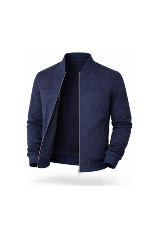 Premium Slim Fit Bomber Kolej Deri Ceket Lacivert
