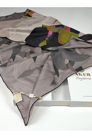 Aker Bosphorus Çift Taraflı İpek Twill Eşarp 89147112 Kahve-indigo Mavi-