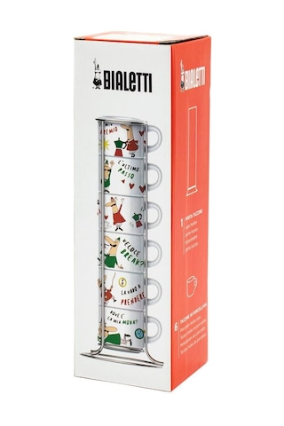Bialetti - 6'lı İstiflenebilir Cappuccino Fincan Seti - Karma Renkli - Porselen Sku: Smg8690010526144 Açık-ahşap