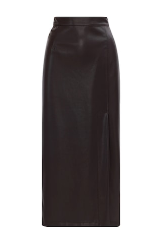 Seçil Kadın Yırtmaçlı Suni Deri Etek 0010 Kahverengi