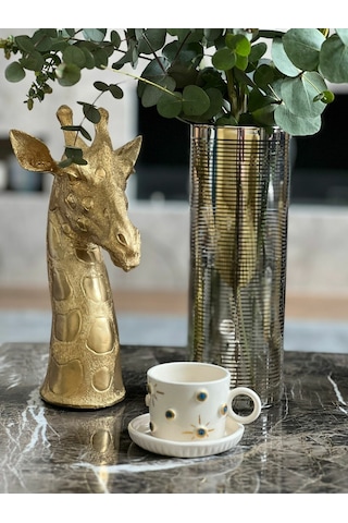 Kabartma Altın Nazar Boncuklu Fincan