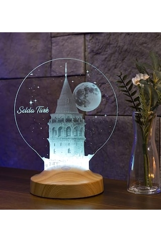 Galata Kulesi Sevgiliye Hediye, Eşe Hediye Kişiye Özel Led Lamba, Doğum Günü Hediyesi İsimli Galata Kulesi Hediye