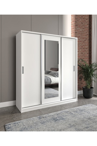 Luna 3 Kapaklı 2 Çekmeceli Aynalı Sürgülü Dolap