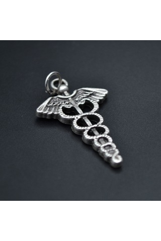 Tıp Sembolü Kadüse Kolye - Düz Silver Zincir - Silver - 60 Cm Silver