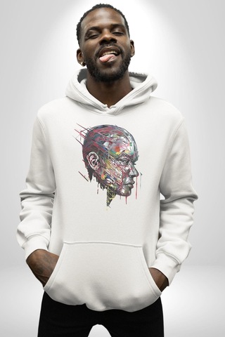 İnsan Kafası Sulu Boya Kadın Erkek Beyaz Kapüşonlu Sweatshirt Hoodie Beyaz