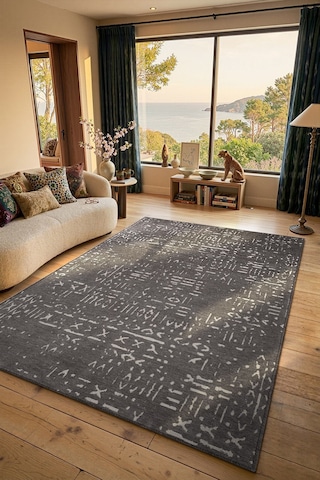 Mikasa Mks01z Antrasit Dekoratif Şönil Kilim İskandinav Desen Yıkanabilir Yumuşak Kaymaz Taban Halı