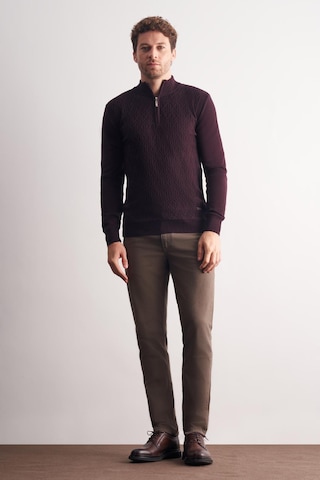 İmza Mürdüm Dik Yaka Uzun Kol Cepsiz Slim Fit Casual Pamuklu Triko Kazak 1012255108 Mürdüm