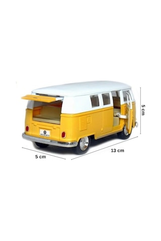 1:32 Ölçek Metal Çek Bırak Nostaljik Volkswagen T1 Minibüs Vosvos Oyuncak Araba - Sarı 13 Cm