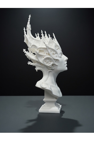 Gotik Kraliçe Büstü - 3d Baskı Fantastik Elf Taçlı Heykel -