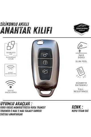 Ford Focus Fiesta Kuga Mondeo Transit Tourneo Ranger Galaxy Cmax Smax Anahtar Uyumlu Silikon Anahtar Kılıfı Oto Anahtar Kabı Darbe Emici Anaht