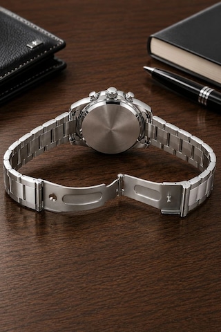 Erkek Gümüş Renk Metal Kordon Analog Kol Saati 24 Saat Takvim Göstergeli Gri Kadran - Gümüş Çok Renkli