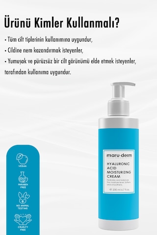 Maruderm Hyalüronik Asit Nemlendirici Yüz ve Vücut Cilt Bakım Kremi 200 ML