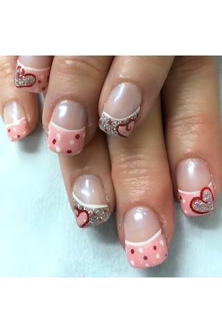 Kısa Parlak Günlük Takma Tırnaklar Puantiyeli Yeni Aşk Tırnak Parıltılı Tırnak Sanatı 24 Adet Takma Tırnak Dahil Aletlerys537