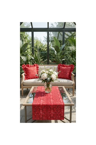 2 Adet %100 Pamuk Simli Kırmızı Desenli Fırfırlı Kırlent Kılıfı 40x40 Kırmızı - 900619166 Kırmızı