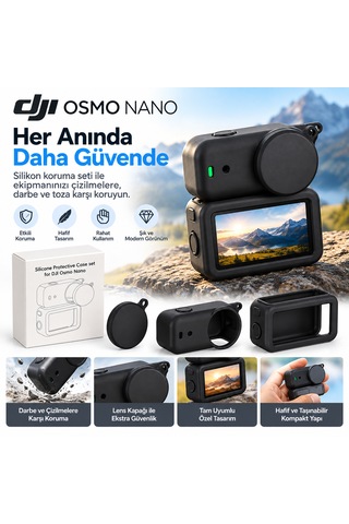Teknoroket Djı Osmo Nano Silikon Kılıf Seti Kamera + Ekran Koruma + Lens Kapağı Siyah