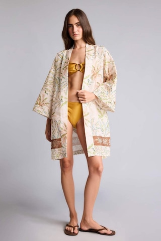 Defacto Regular Fıt Desenli Kuşaklı Kimono D0453ax26sper103 Ekru-er103