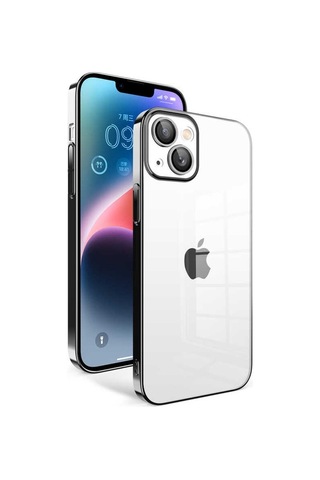 Apple Uyumlu iPhone 14 Plus ile Kapak Lens Korumalı Arkası Şeffaf Sert Mika Kılıf - Siyah