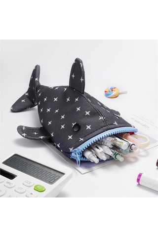 Mufunye Mavi Köpekbalığı Desenli Geniş Hacimli Kalem Kutusu - Öğrenci Ve Ofis İçin Evrensel Uyumlu Stüdyo Dolabı Mavi