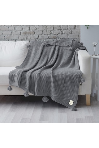 Coco Pirinç Örgü Ponponlu Triko Tv Battaniyesi Throw Koltuk Şalı (538861666)-130X170