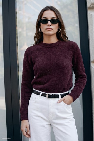 Sateen Sakallı Triko - Mürdüm-136619
