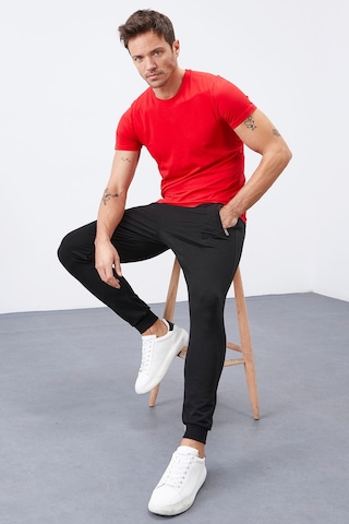 Tommy Life Siyah Fermuar Cepli Dar Kalıp Jogger Erkek Eşofman Alt - 84343 Siyah