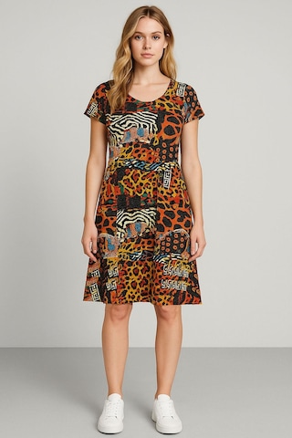 2 Adet Dökümlü Rahat Kalıp Günlük Penye Kumaş Elbise Kahverengi