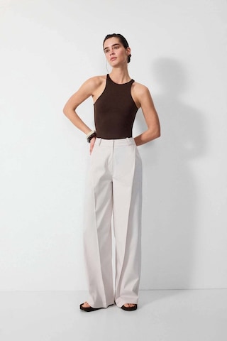 Vatkalı Pileli Wide Leg Pantolon-16649 Taş