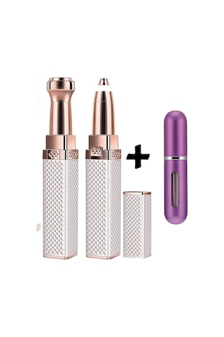 Markafox Luxury 2 Başlıklı Şarjlı Işıklı Kaş Bıyık Tüy Alma Epilasyon Aleti + Mini Parfüm Şişesi