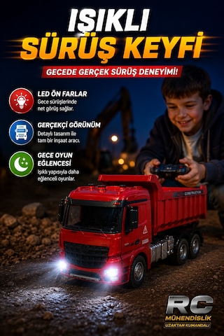Şarjlı Uzaktan Kumandalı Rc Damperli Kamyon Büyük Boy Işıklı İnşaat Oyuncağı