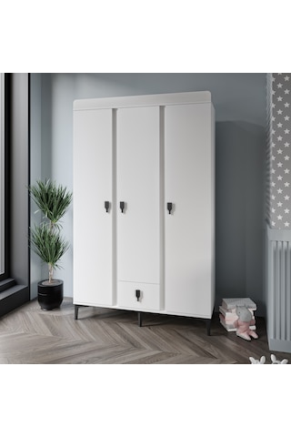 Afilli Rose 3 Kapaklı Tek Çekmeceli Dolap Beyaz