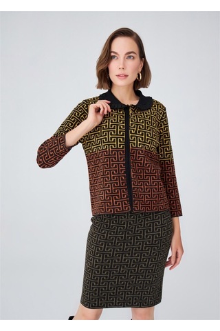 Peraluna Geometrik Desen Jakarlı Kısa Kadın Triko Etek Siyah Siyah