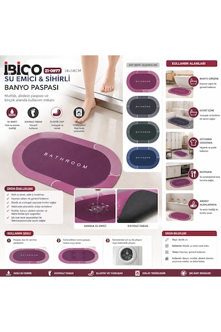 Oval - Mat Renkler 38x58cm Su Emici - Sihirli Banyo Paspası Elastik 4915 21 x 21