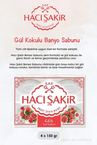 Hacı Şakir Hindistan Cevizi Şampuan 500 Ml, Gül Kokulu Banyo Sabunu 4 X 150 Gr Ve Rosıe