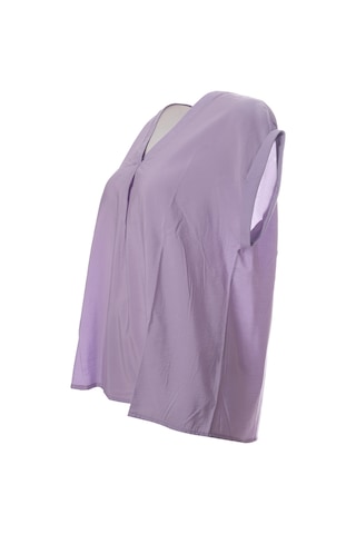 Canel Minimalist V Yaka Kısa Kol Oversize Kadın Bluz Lila