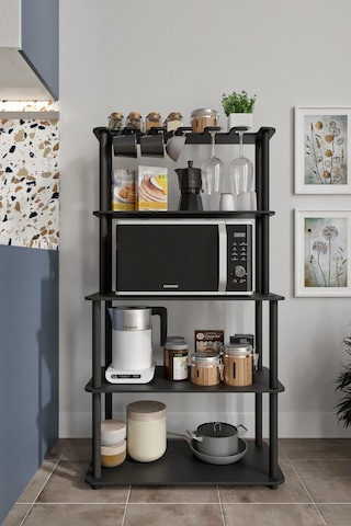 Dekoratif Masivo Mıkrodalga Esspresso 4 Katlı 33 Cmx68 Cm Dikdörtgen Çok Amaçlı Raf Siyah Siyah